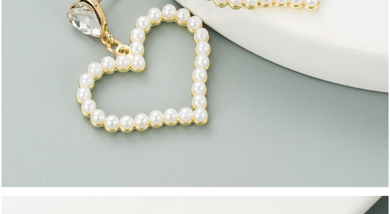 Fashion White Alloy Diamond And Pearl Double Heart Earrings,Drop Earrings