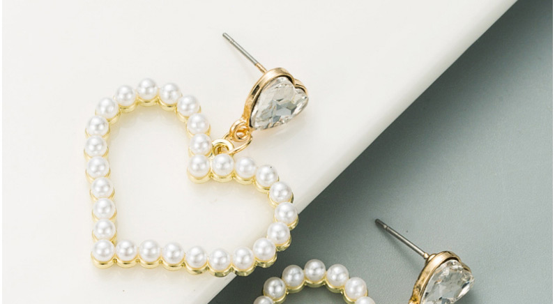 Fashion White Alloy Diamond And Pearl Double Heart Earrings,Drop Earrings