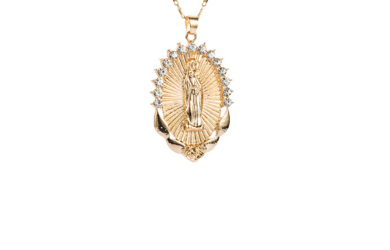 Fashion Gold Color Virgin Mary Necklace With Alloy And Rhinestones,Pendants
