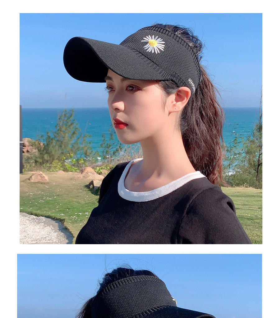 Fashion Black Little Daisy Knitted Empty Sun Hat,Sun Hats