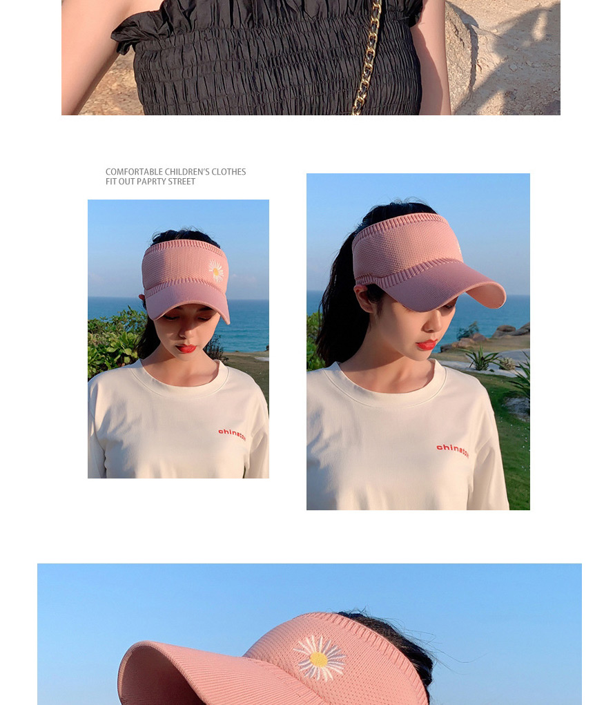 Fashion Black Little Daisy Knitted Empty Sun Hat,Sun Hats