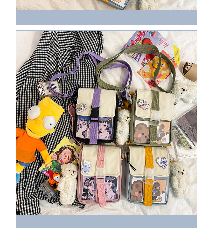 Fashion Purple Send Bear Pendant Contrasting Color Bear Transparent Card Shoulder Bag,Messenger bags