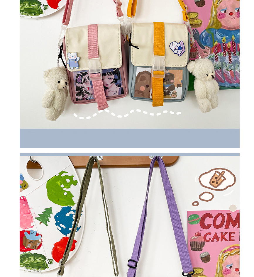 Fashion Purple Without Pendant Contrasting Color Bear Transparent Card Shoulder Bag,Messenger bags