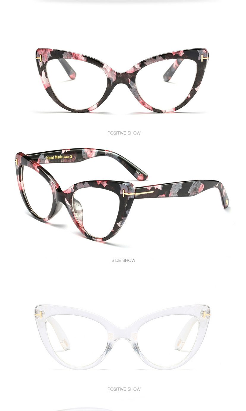 Fashion C13 Transparent Tea/transparent Large Frame Cat Eye Flat Lens,Fashion Glasses
