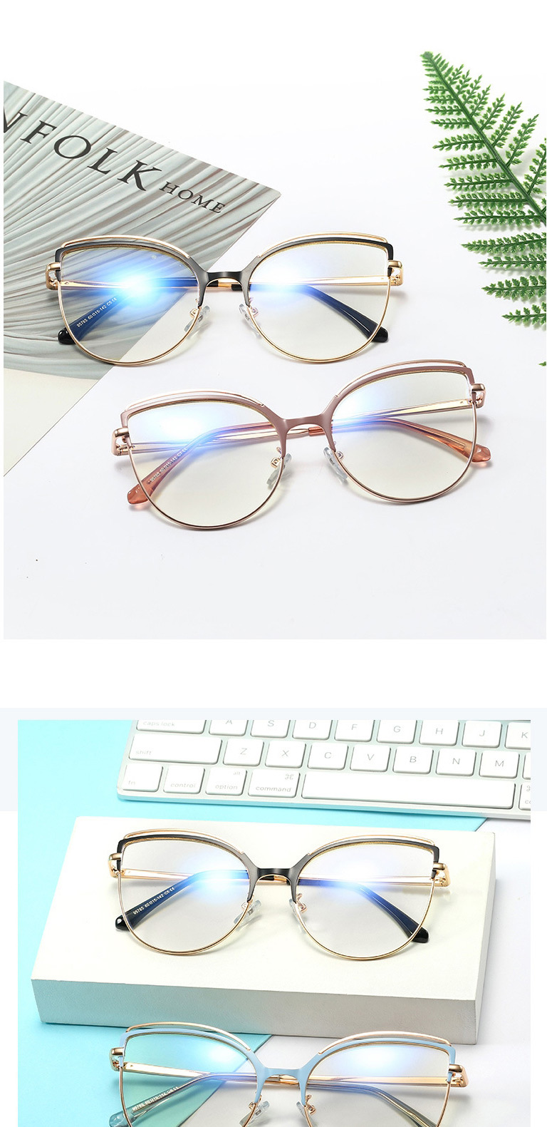 Fashion C2 Pink/anti-blue Light Metal Anti-blue Light Spring Leg Flat Lens,Fashion Glasses