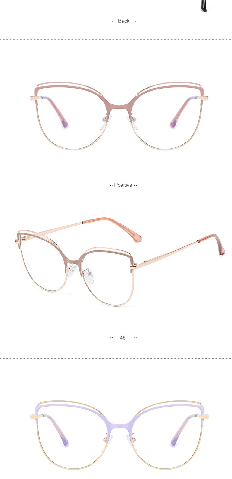 Fashion C2 Pink/anti-blue Light Metal Anti-blue Light Spring Leg Flat Lens,Fashion Glasses