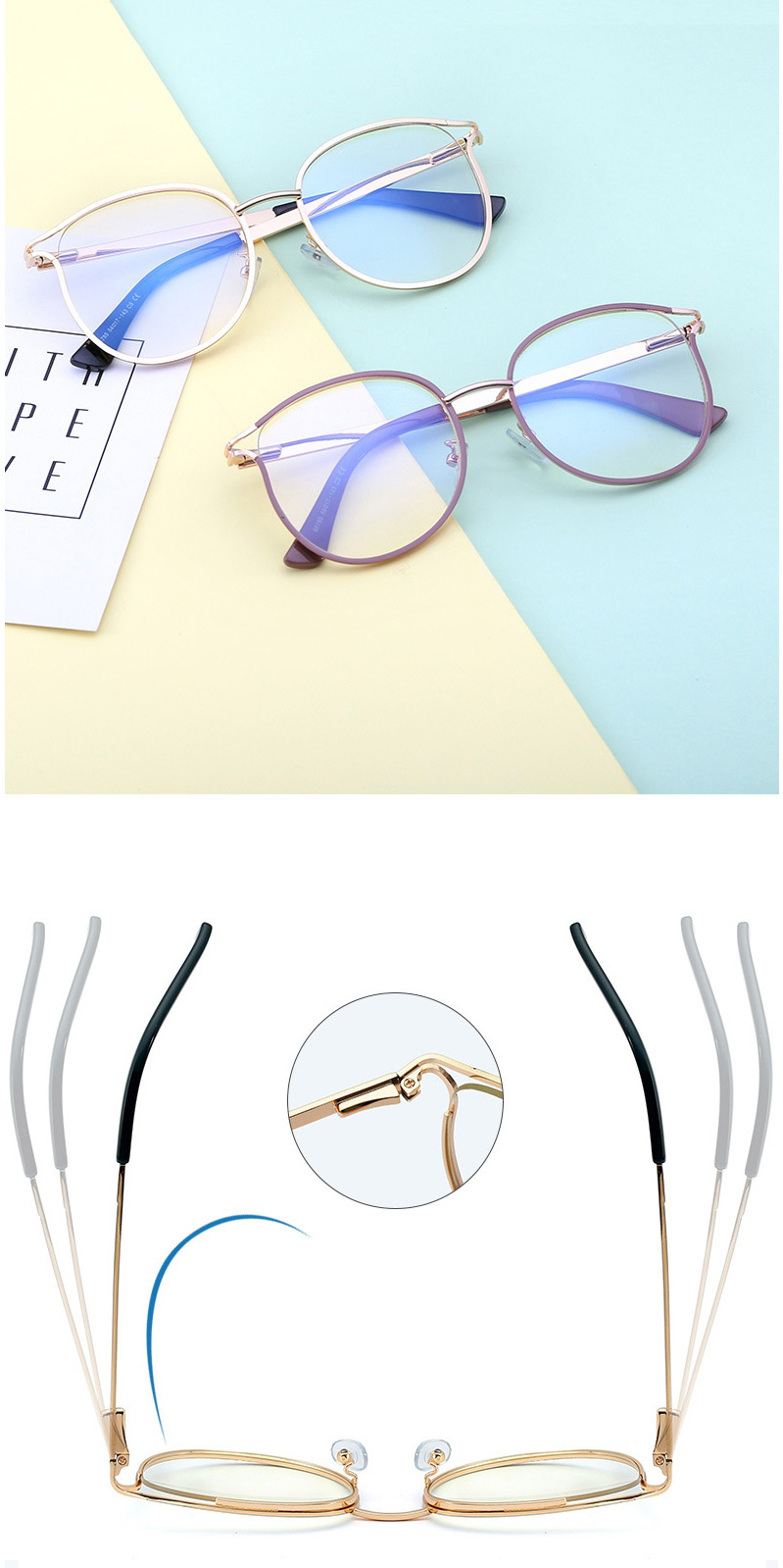 Fashion C7 Leopard Print/anti-blue Light Metal Round Frame Thin-edged Metal Anti-blue Light Flat Mirror,Fashion Glasses