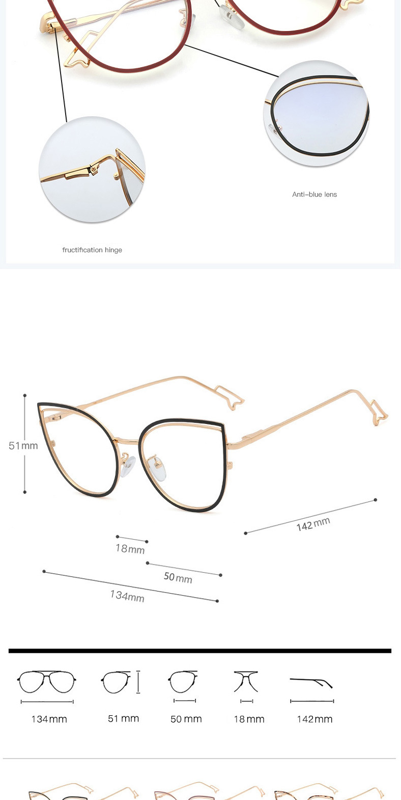 Fashion C8 Red/anti-blue Light Metal Anti-blue Light Flat Mirror Can Be Equipped With Myopia,Fashion Glasses