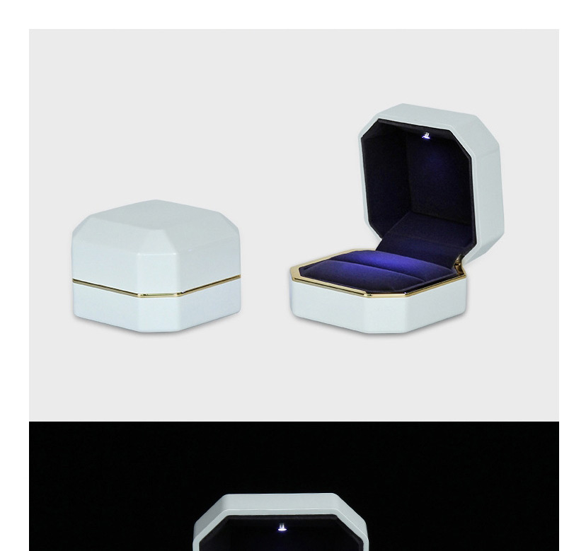 Fashion White Chain Box White Paint Led Octagonal Ring Box With Light,Jewelry Packaging & Displays