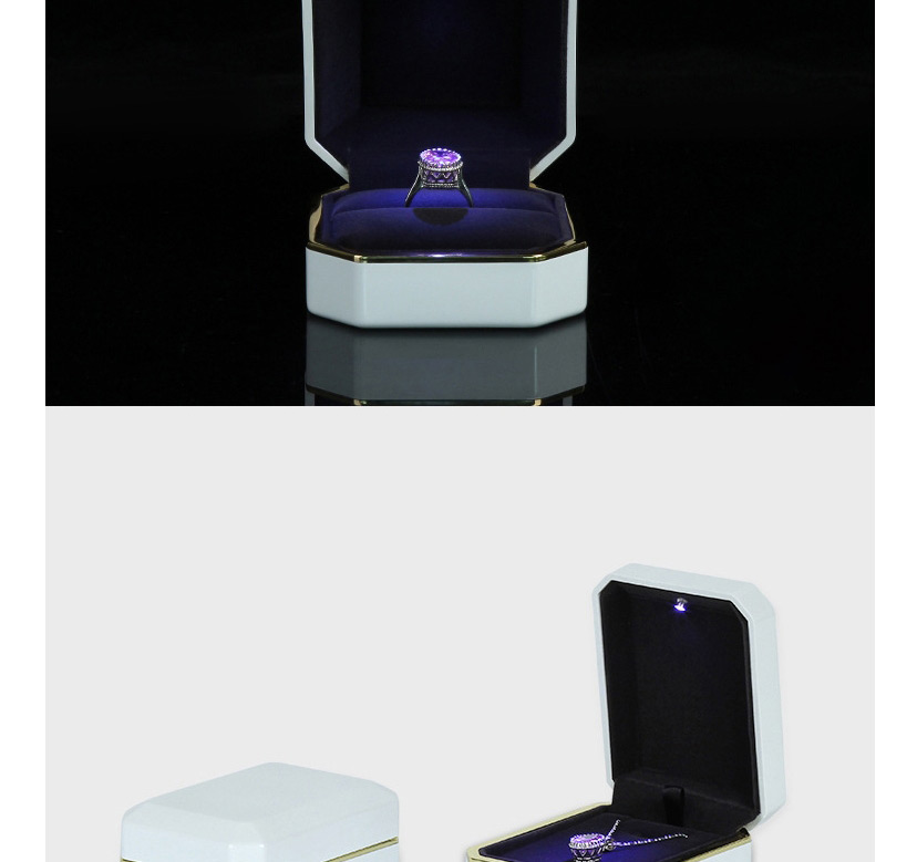 Fashion Black Ring Box White Paint Led Octagonal Ring Box With Light,Jewelry Packaging & Displays