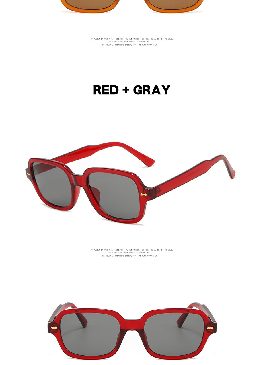 Fashion Red Frame Gray Piece Rice Nail Square Sunglasses,Women Sunglasses