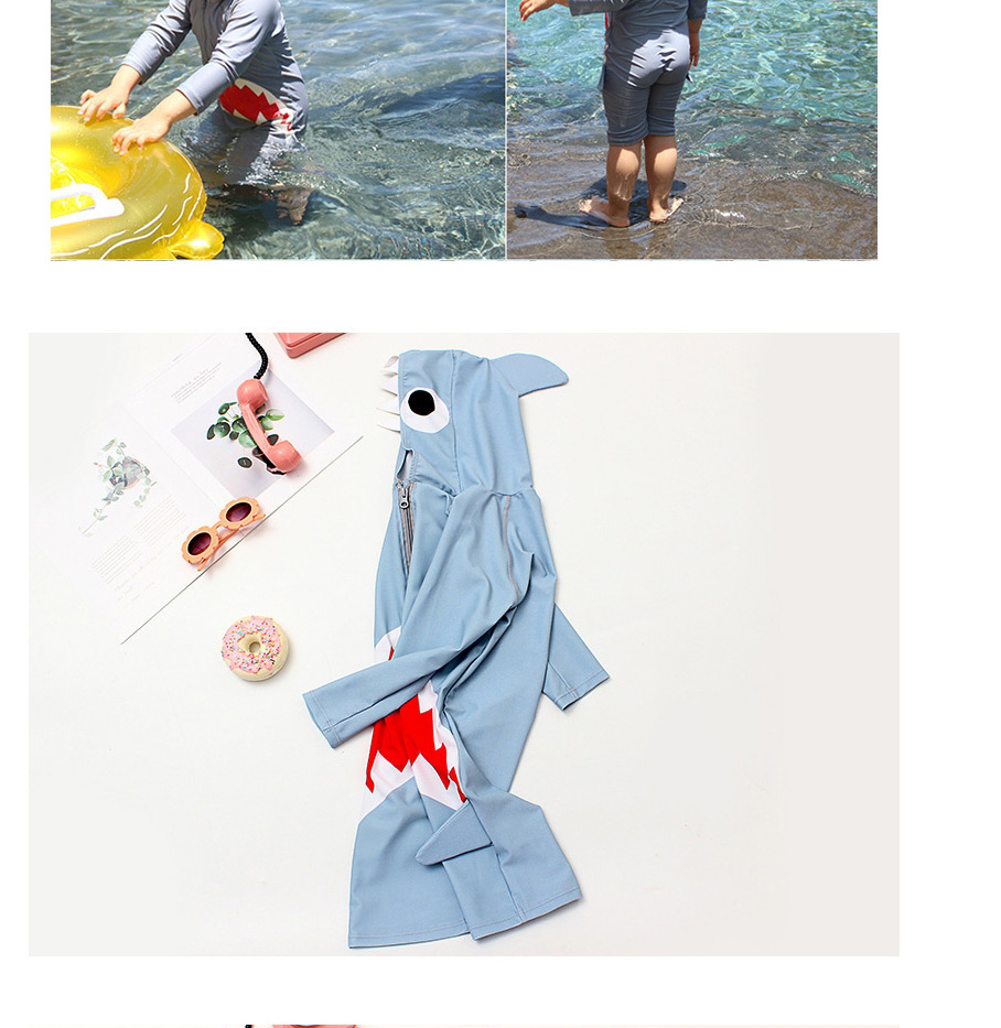 Fashion Boy Grey Shark Childrens Cartoon Shark One-piece Swimsuit,Kids Swimwear