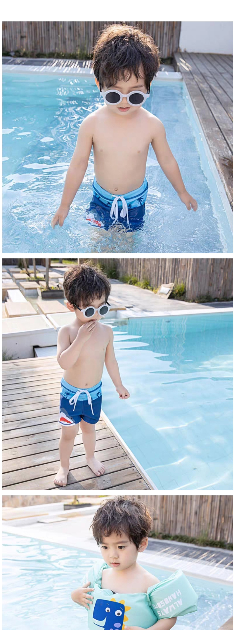Fashion Digusda Blue Dinosaur + Hat Childrens Cartoon Pattern Swimming Trunks Boxer Swimming Trunks + Swimming Cap Swimming Suit,Kids Swimwear