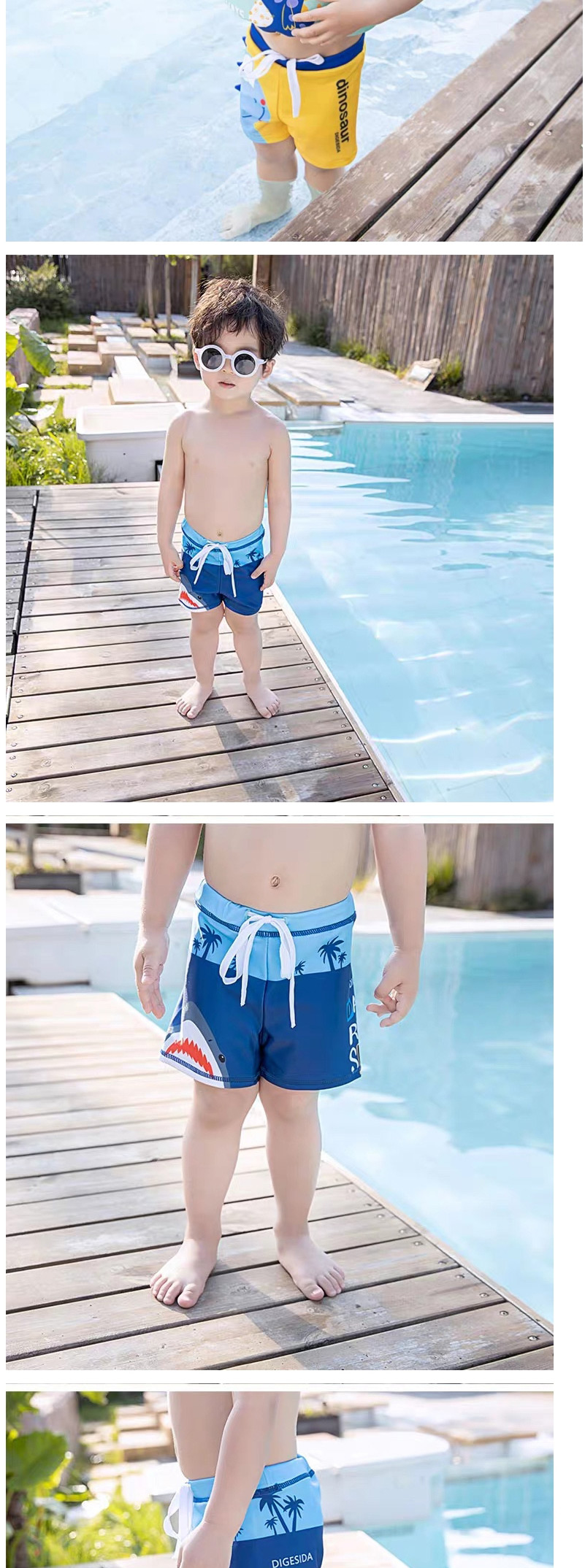 Fashion Digostar New Shark + Hat Childrens Cartoon Pattern Swimming Trunks Boxer Swimming Trunks + Swimming Cap Swimming Suit,Kids Swimwear