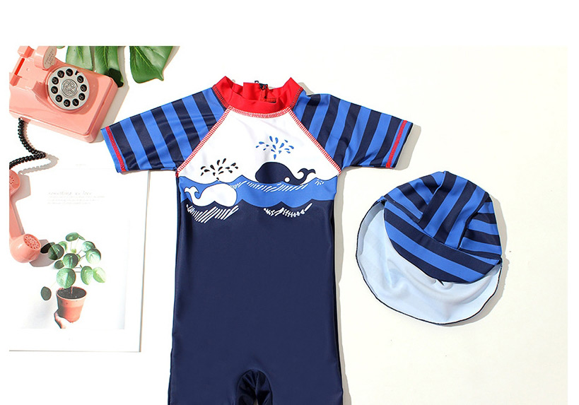 Fashion Boy Siamese Little Whale + Red Collar Childrens Suit Surfing Whale One-piece Swimsuit,Kids Swimwear