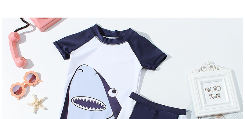 Fashion Boy Split Shark + Blue And White Pants Childrens Shark Split Swimsuit Set,Kids Swimwear