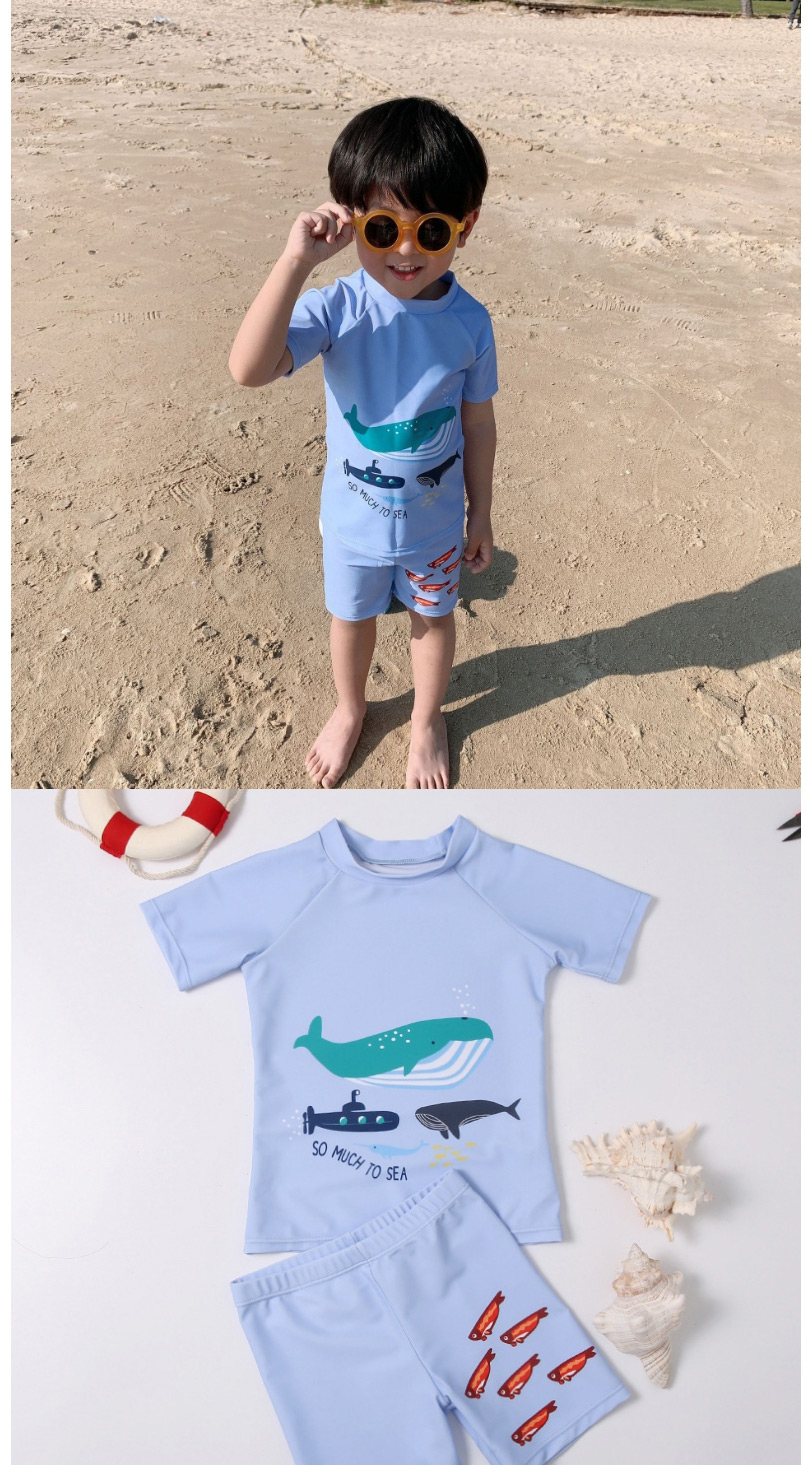 Fashion Blue Whale Childrens Blue Whale Sunscreen Split Swimsuit,Kids Swimwear