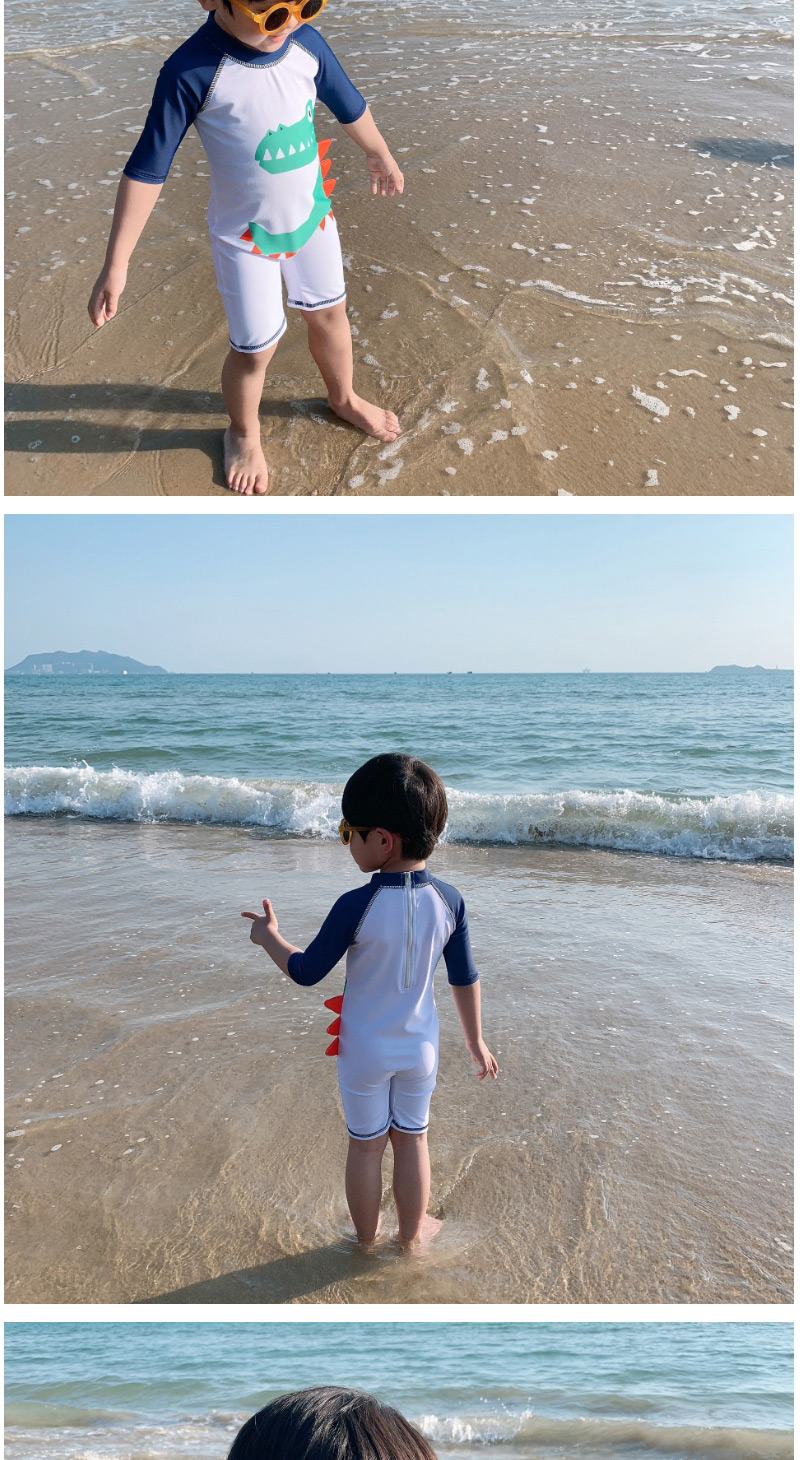 Fashion White Dinosaur Childrens Dinosaur Sunscreen One-piece Swimsuit,Kids Swimwear