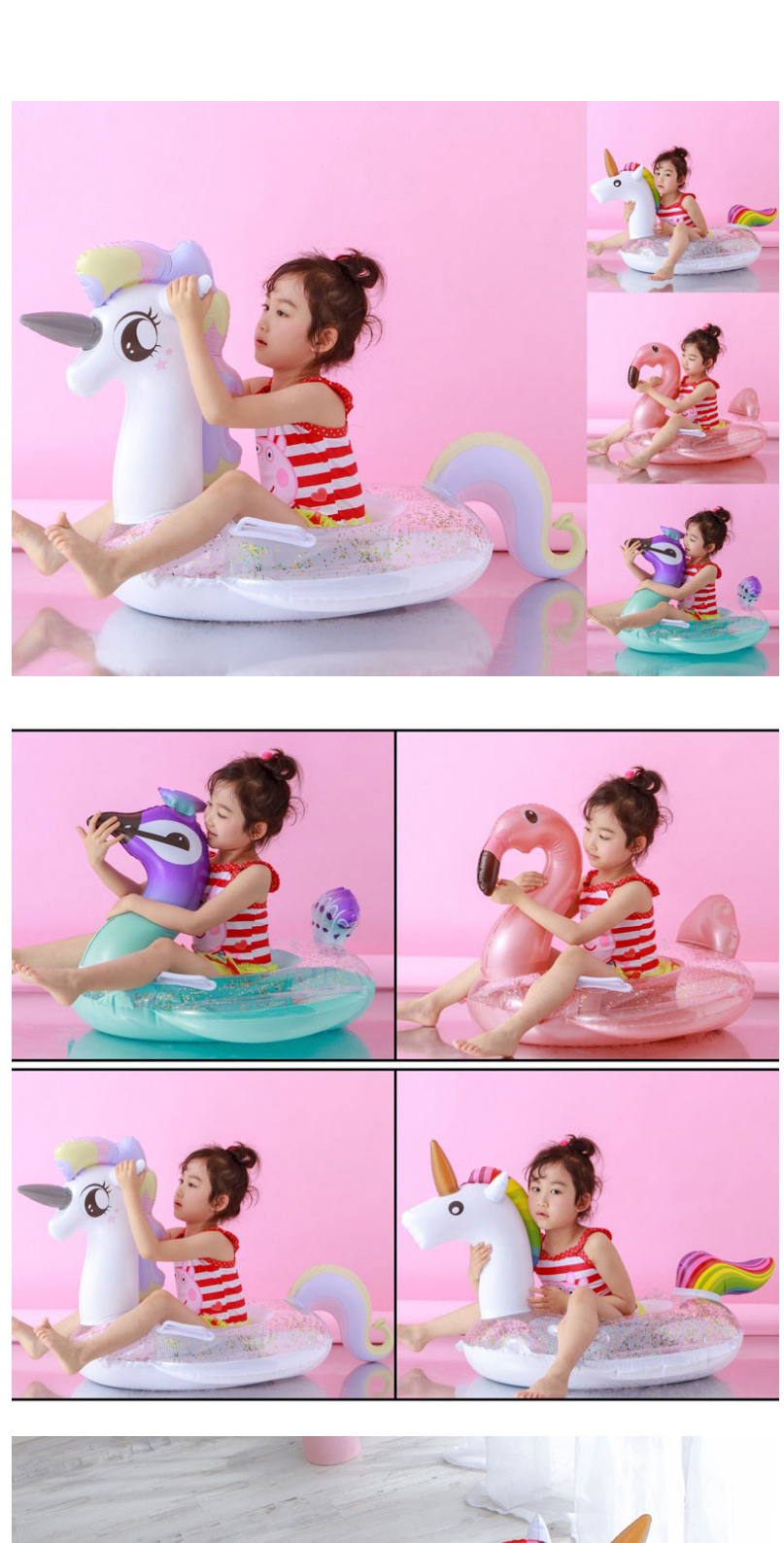 Fashion Sequined Inflatable Bottom Princess Horse 405g Childrens Sequined Unicorn Inflatable Boat,Swim Rings