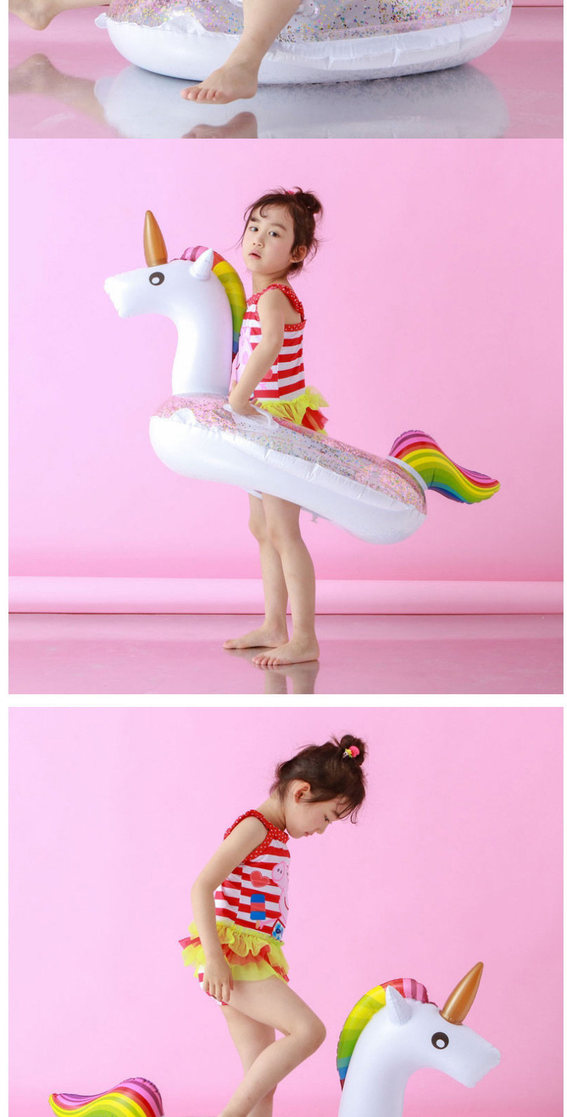 Fashion Sequined Inflatable Bottom Princess Horse 405g Childrens Sequined Unicorn Inflatable Boat,Swim Rings