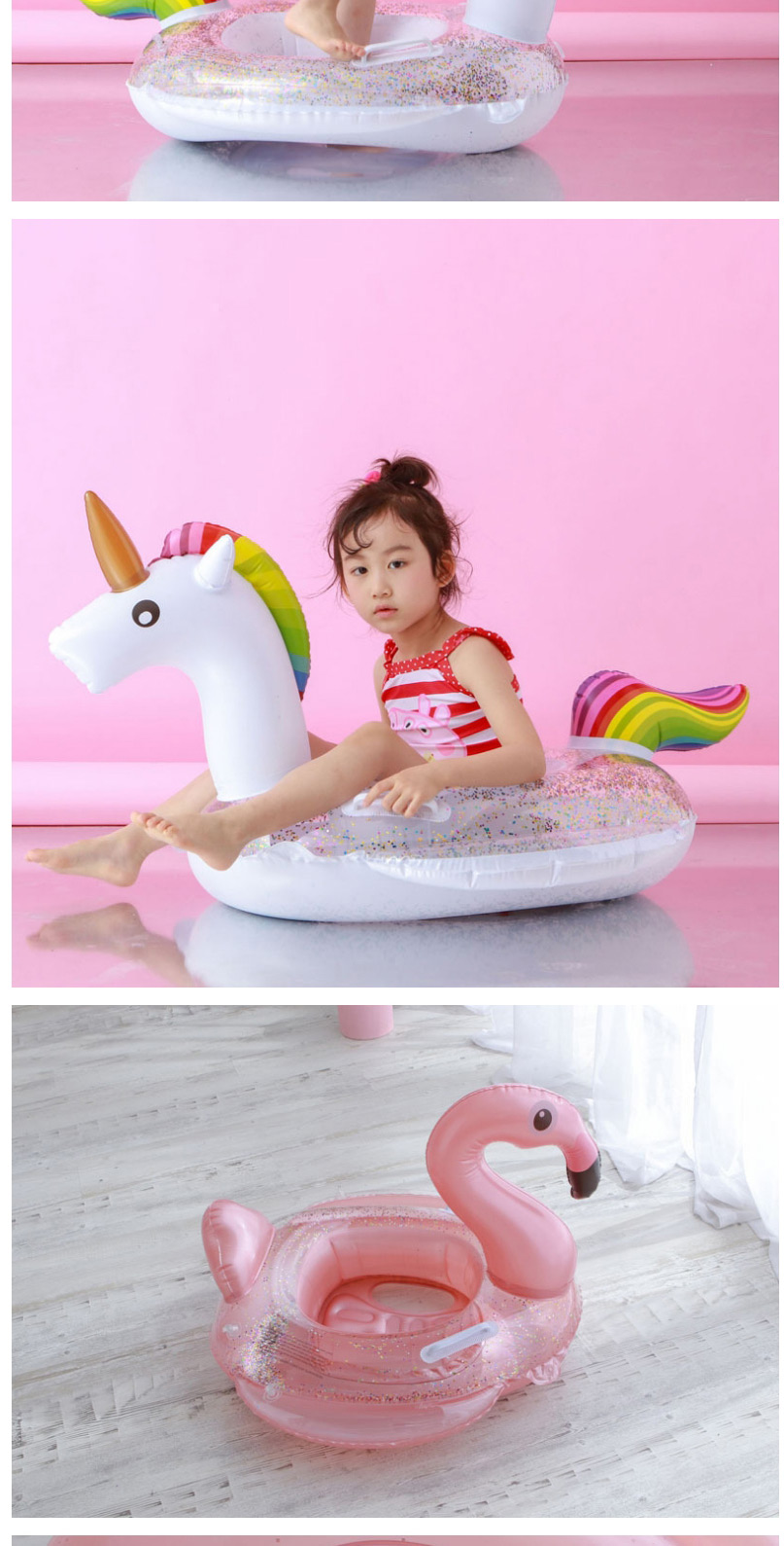 Fashion Sequined Inflatable Bottom Unicorn 405g Childrens Sequined Unicorn Inflatable Boat,Swim Rings