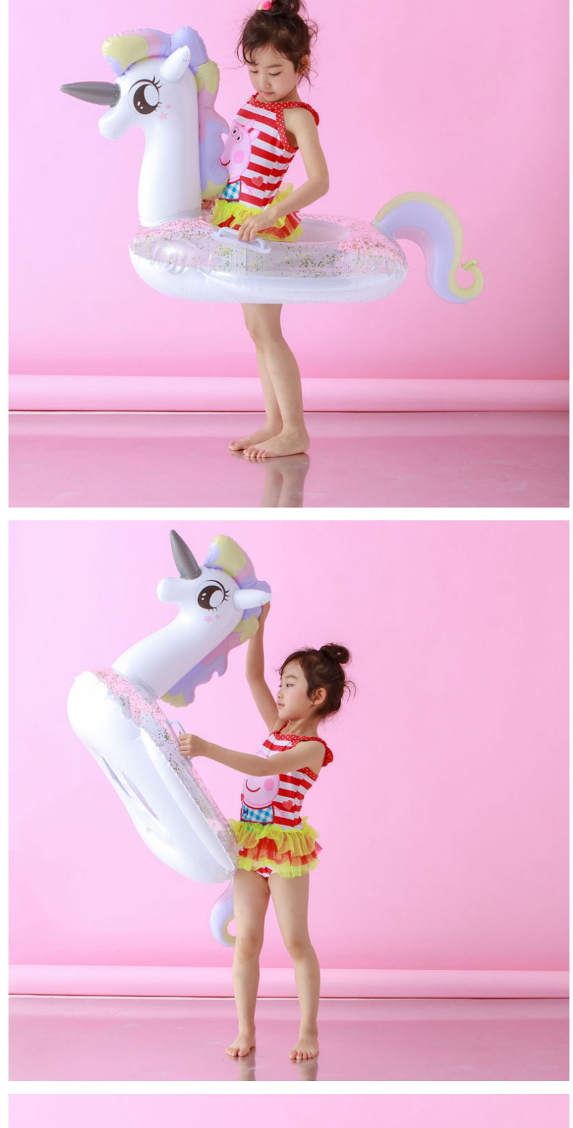 Fashion Sequined Inflatable Bottom Unicorn 405g Childrens Sequined Unicorn Inflatable Boat,Swim Rings