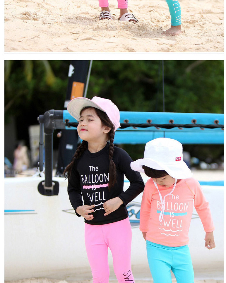 Fashion Black + Pink Suit Childrens Long-sleeved Sunscreen Split Swimsuit Suit,Kids Swimwear
