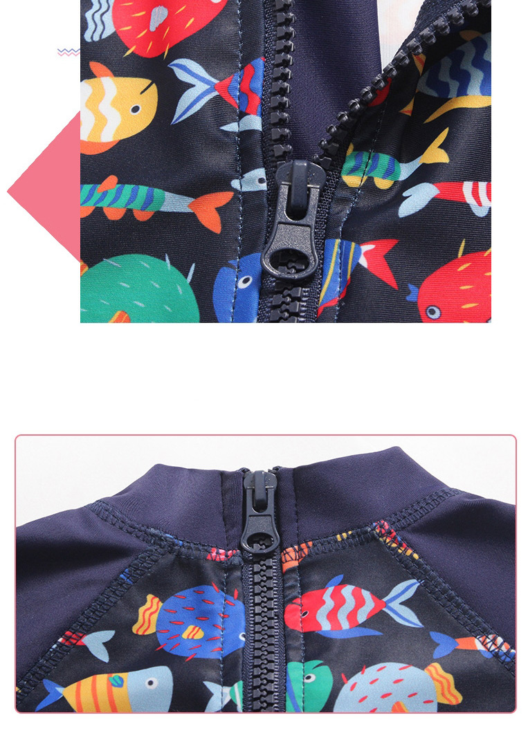 Fashion Boy A Lot Of Fish Printed Fish One-piece Swimsuit Set Free Swimming Cap Boxer,Kids Swimwear