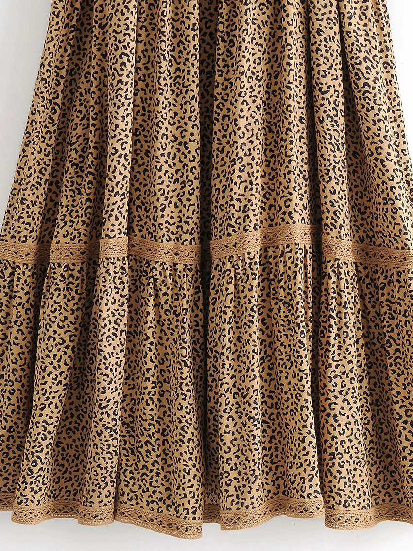 Fashion Leopard Leopard Print Strappy Lace Dress,Long Dress