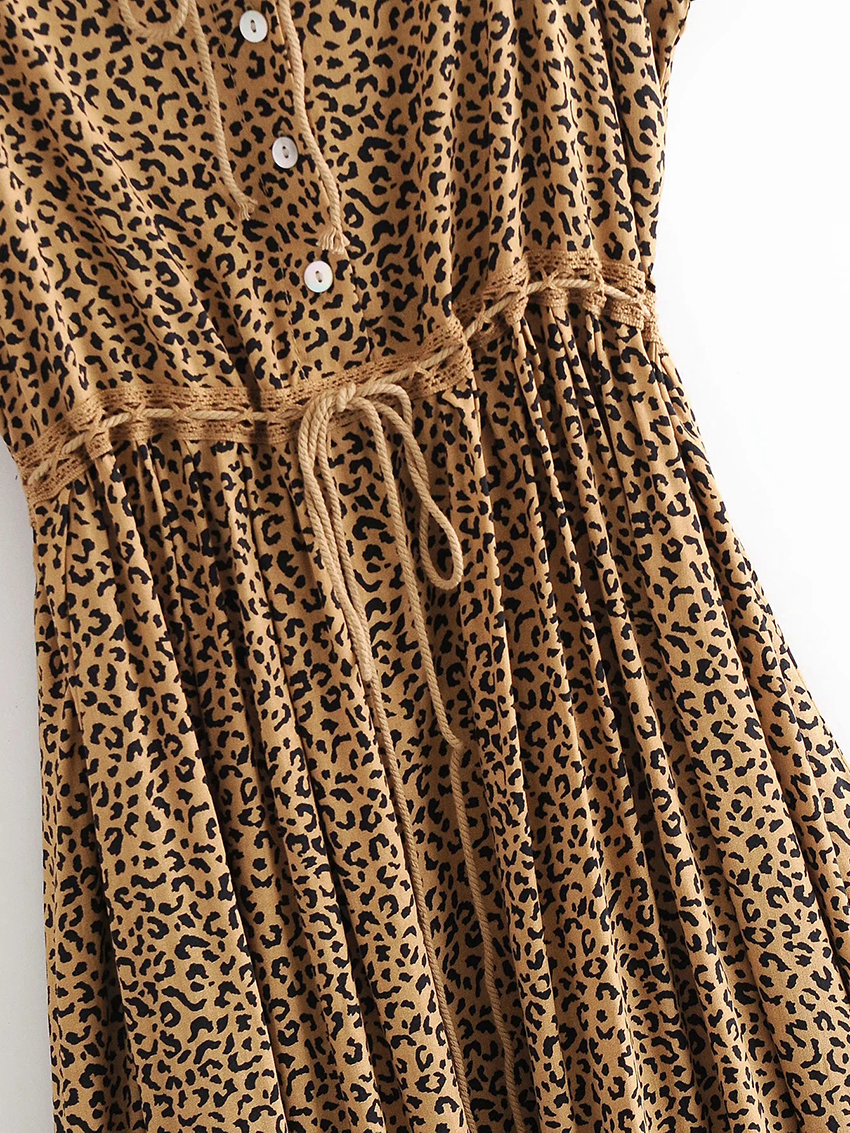 Fashion Leopard Leopard Print Strappy Lace Dress,Long Dress