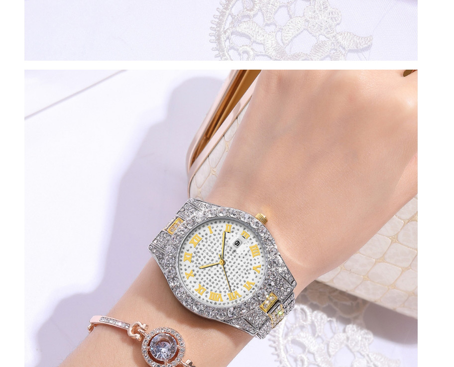 Fashion Between Gold Color Gypsophila Water Diamond British Steel Band Watch,Ladies Watches
