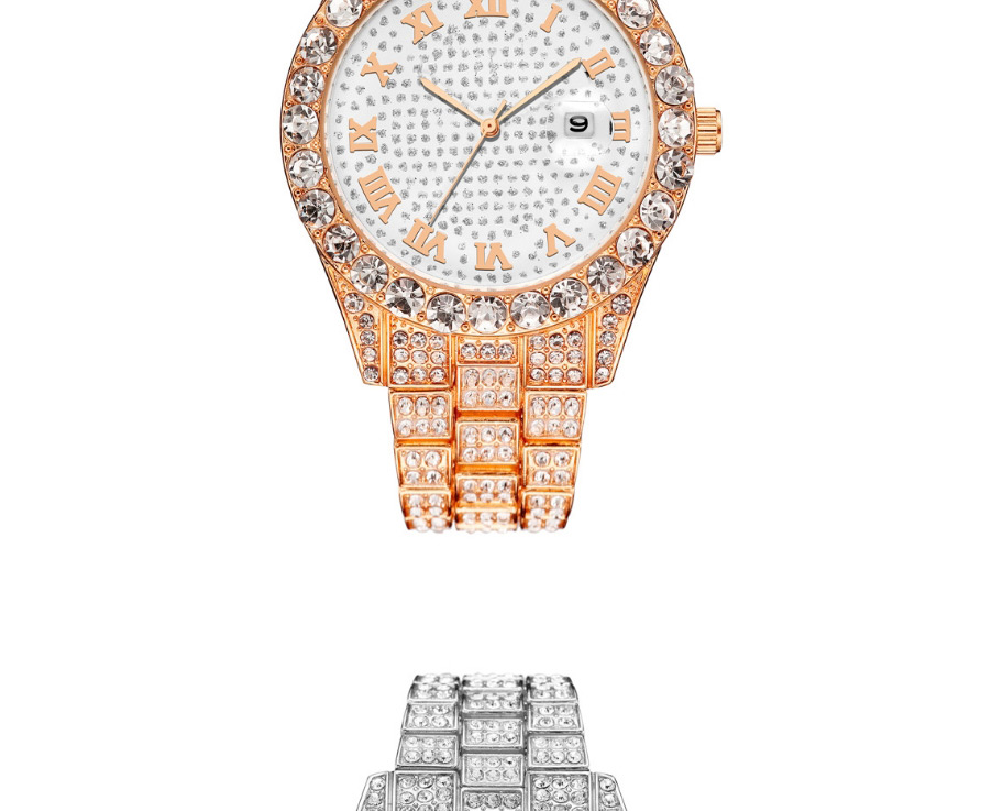 Fashion Rose Gold Gypsophila Water Diamond British Steel Band Watch,Ladies Watches