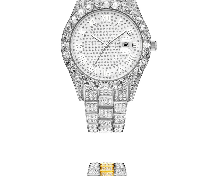 Fashion Gold Color Gypsophila Water Diamond British Steel Band Watch,Ladies Watches