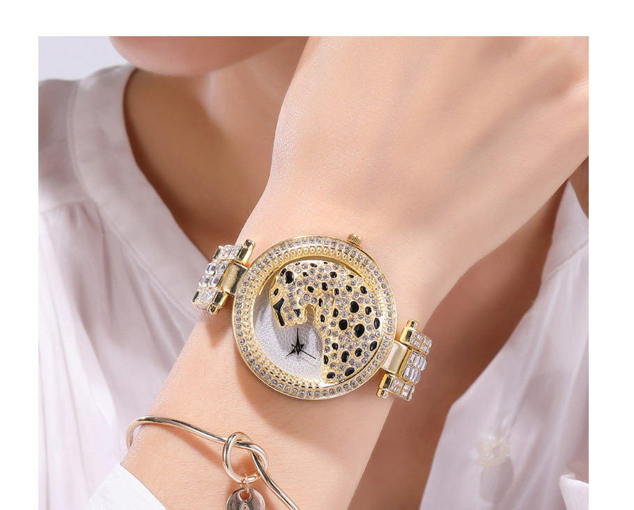 Fashion Silver Color Leopard Full Diamond British Steel Band Watch,Ladies Watches