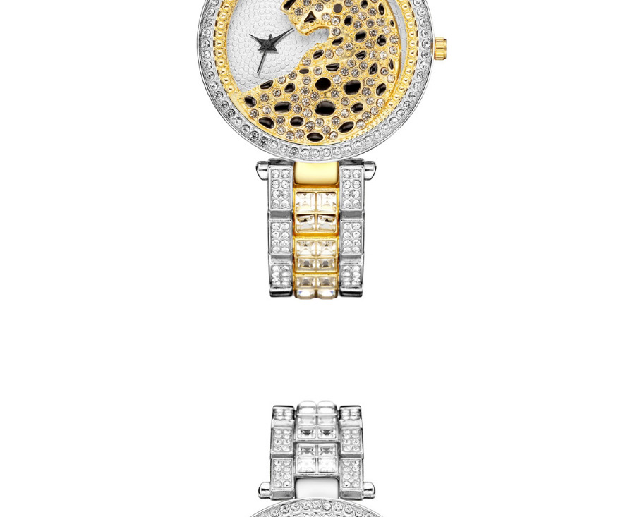 Fashion Rose Gold Leopard Full Diamond British Steel Band Watch,Ladies Watches