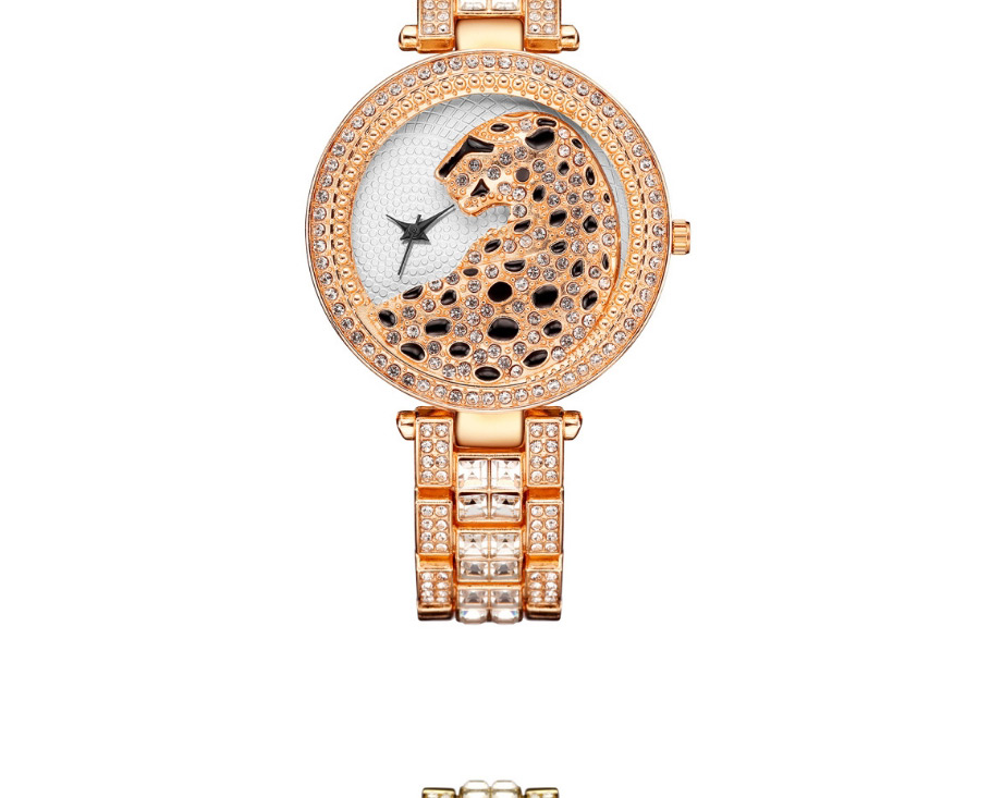 Fashion Rose Gold Leopard Full Diamond British Steel Band Watch,Ladies Watches