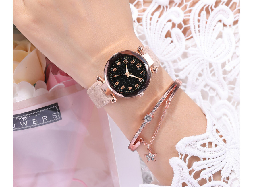 Fashion Beige Starry Sky Quartz Digital Pu Leather Watch,Ladies Watches