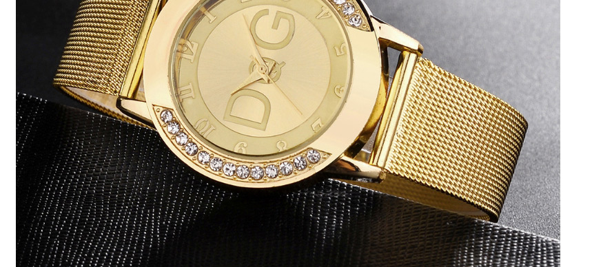 Fashion Gold Color Bilateral Diamond Mesh Strap Watch,Ladies Watches