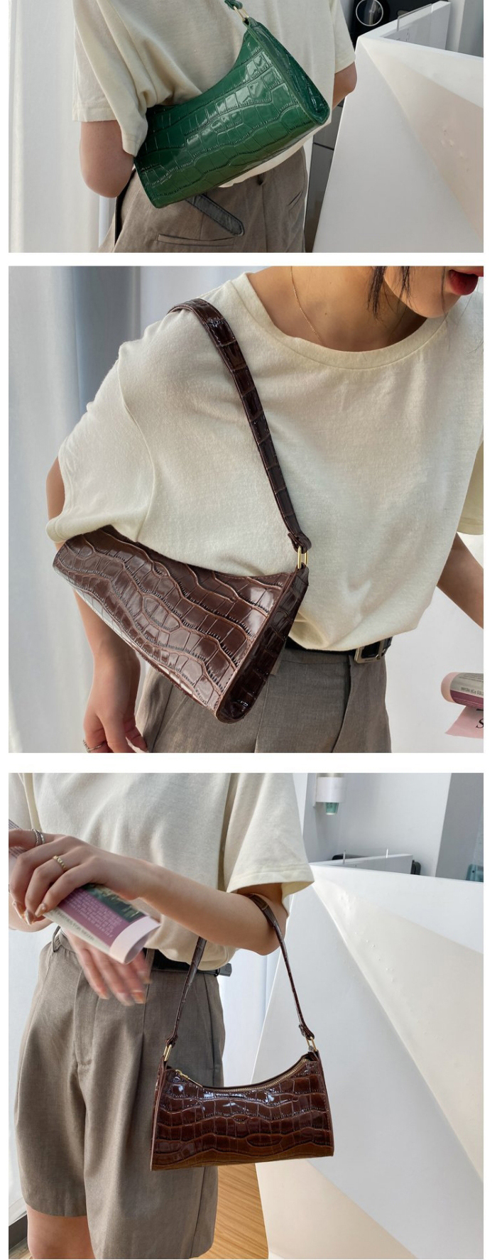 Fashion Black Stone Pattern One-shoulder Portable Patent Leather Shoulder Bag,Messenger bags