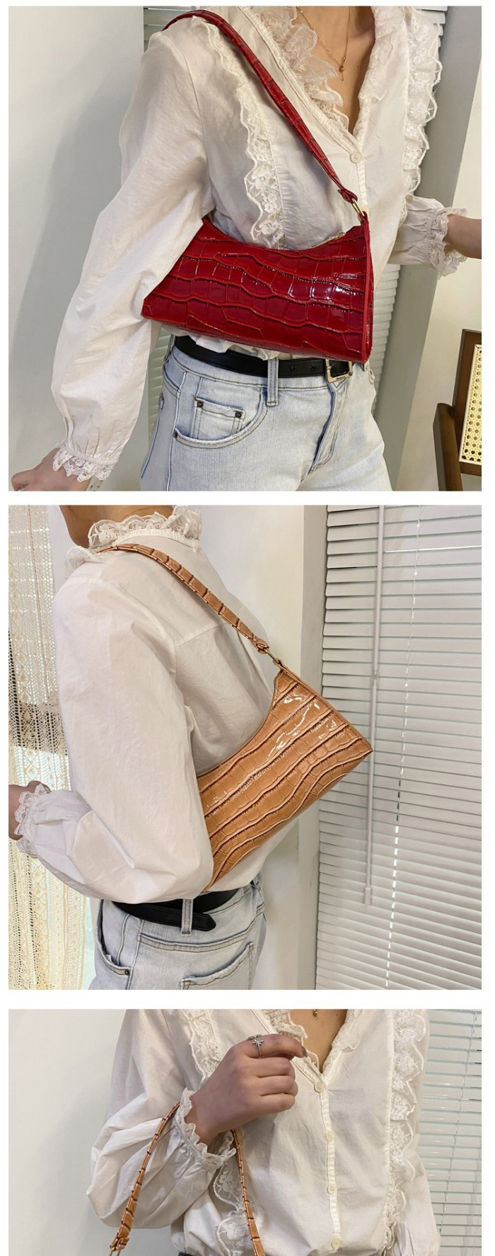 Fashion Black Stone Pattern One-shoulder Portable Patent Leather Shoulder Bag,Messenger bags