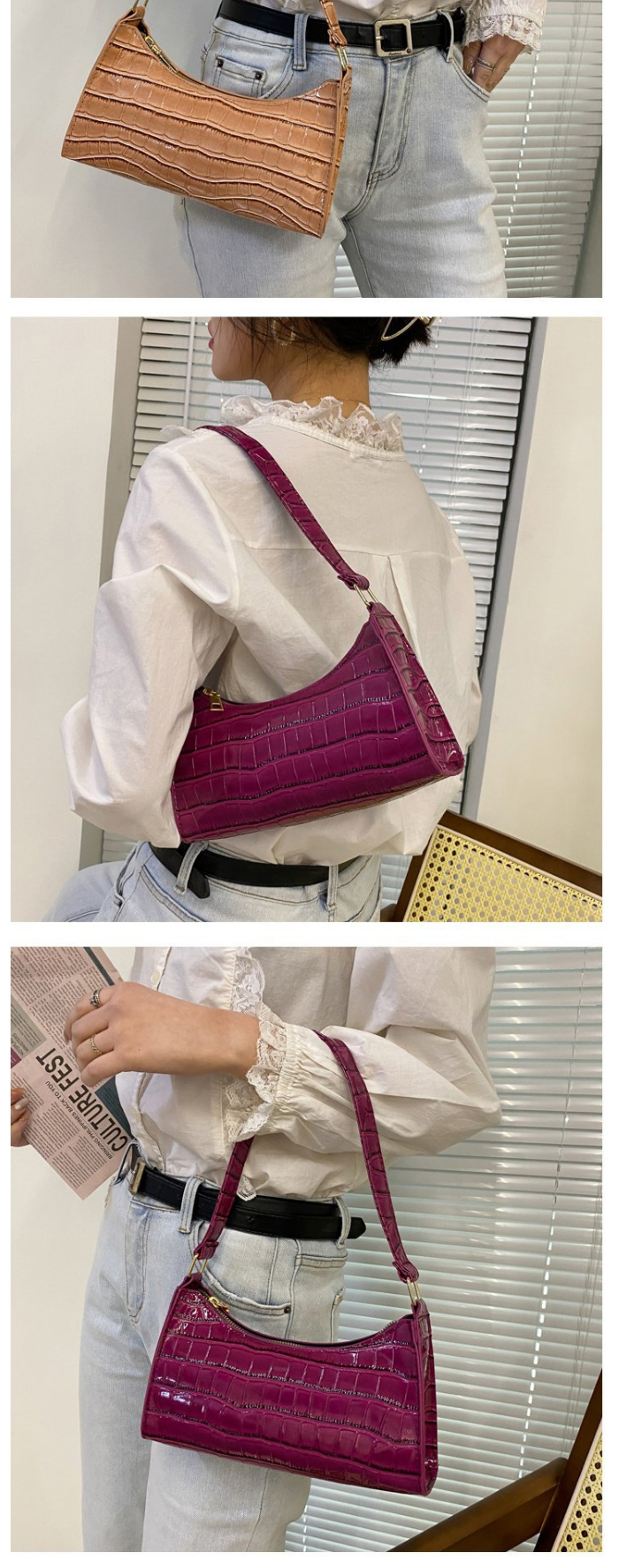 Fashion Red Stone Pattern One-shoulder Portable Patent Leather Shoulder Bag,Messenger bags