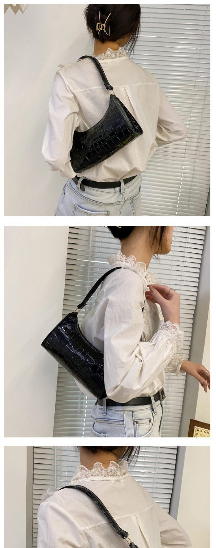 Fashion Yellow Stone Pattern One-shoulder Portable Patent Leather Shoulder Bag,Messenger bags