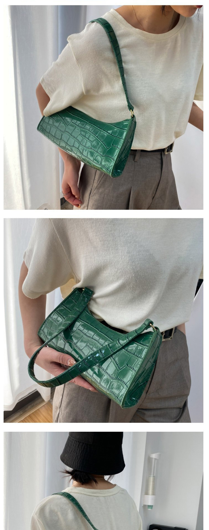 Fashion Dark Brown Stone Pattern One-shoulder Portable Patent Leather Shoulder Bag,Messenger bags
