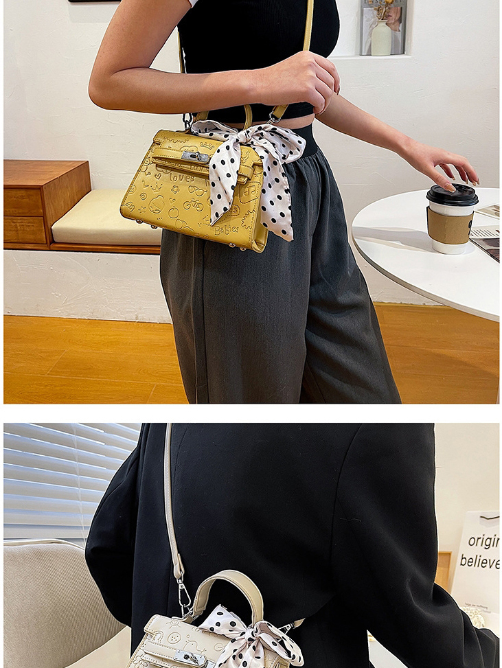 Fashion Yellow Embossed Bow Lock One-shoulder Tote,Handbags