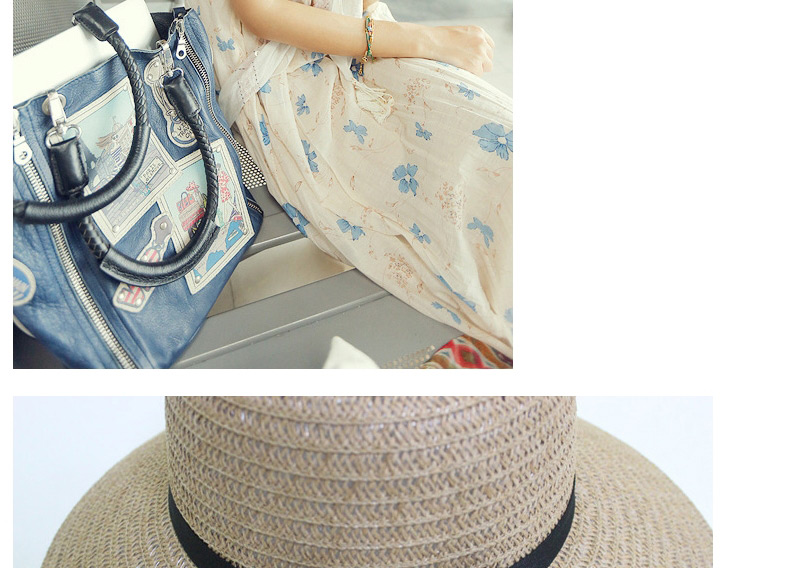 Fashion Strap-beige Foldable Bow Sunscreen Straw Hat,Sun Hats