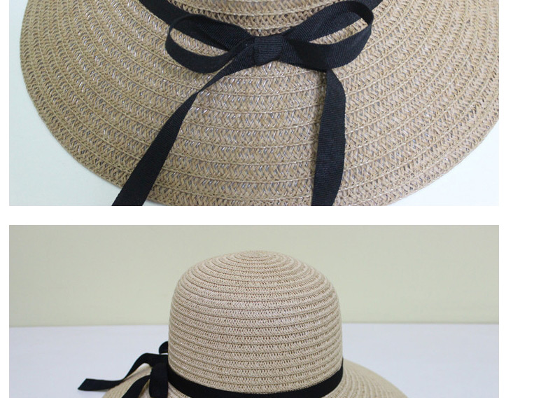 Fashion Thin Belt-light Coffee Foldable Bow Sunscreen Straw Hat,Sun Hats