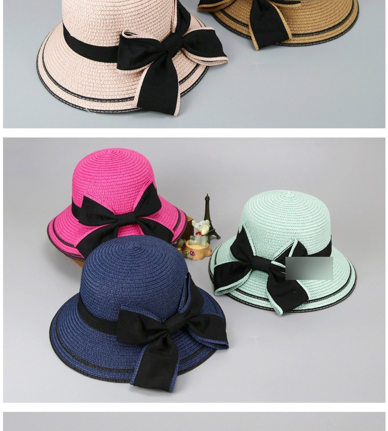 Fashion Blood Tooth Sunscreen Woven Straw Hat With Big Bow And Big Edge Parent-child Model (childrens Model),Sun Hats