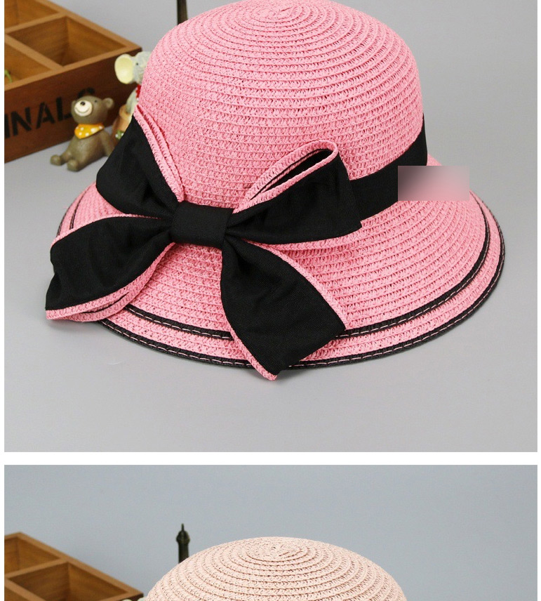 Fashion Rose Red Sunscreen Woven Straw Hat With Big Bow And Big Edge Parent-child Model (adult Model),Sun Hats