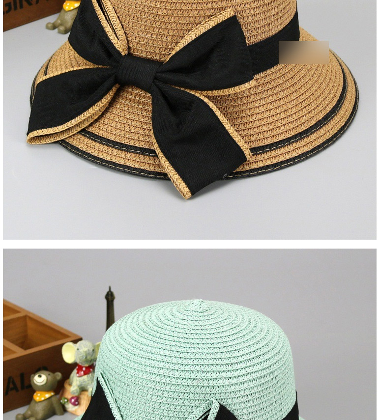 Fashion Light Coffee Sunscreen Woven Straw Hat With Big Bow And Big Edge Parent-child (children),Sun Hats