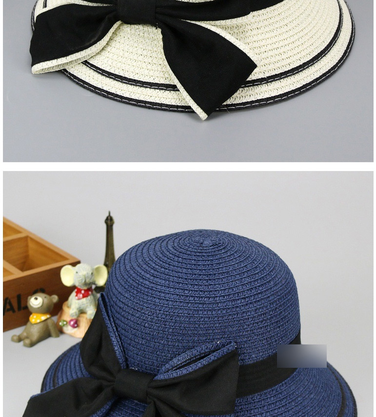 Fashion Blue Sunscreen Woven Straw Hat With Big Bow And Big Edge Parent-child Model (adult Model),Sun Hats